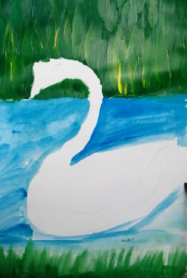 大白鹅彩铅儿童画,水粉大白鹅的画法