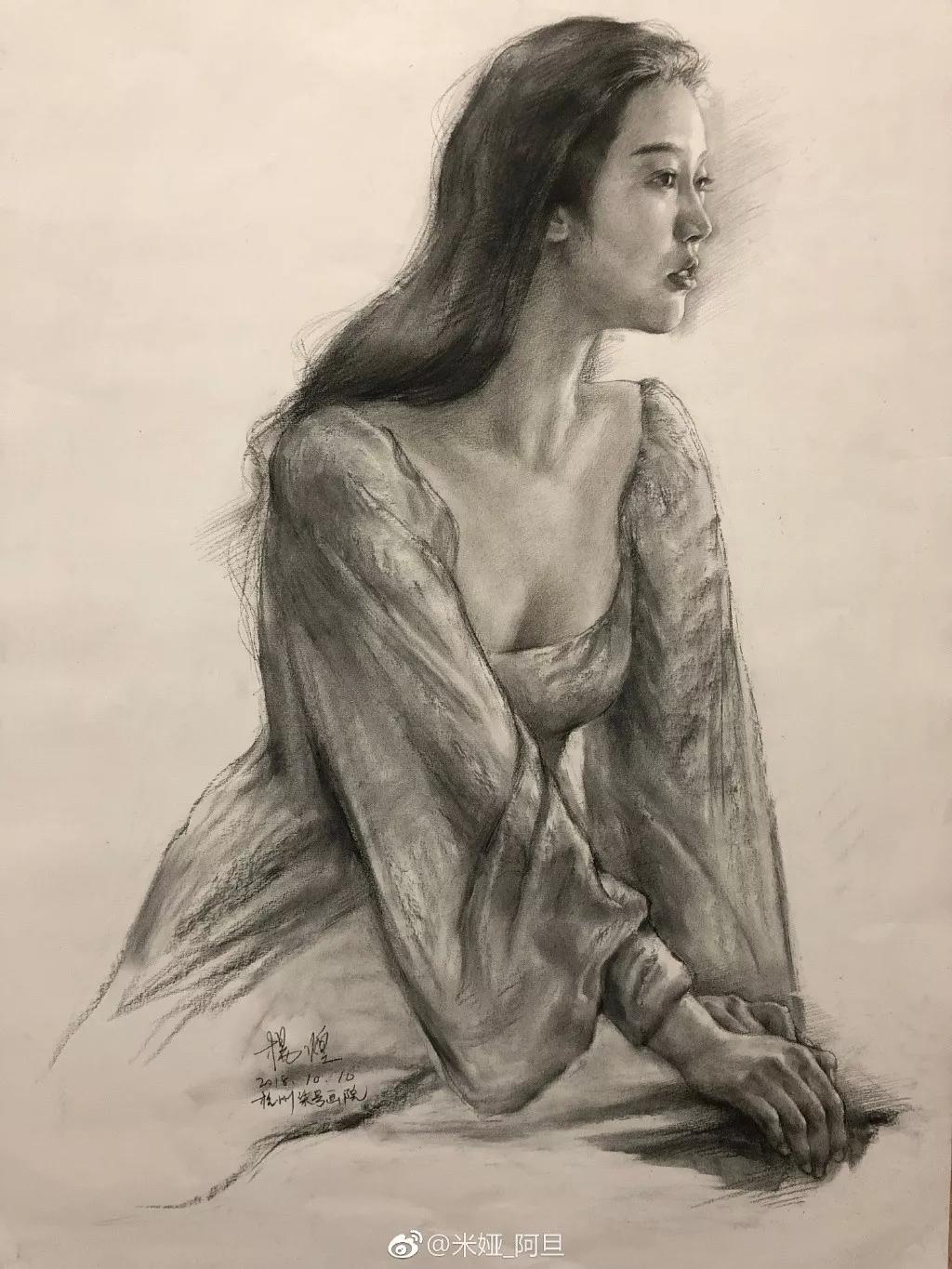 他笔下的女子油画细腻唯美,古典美女画唯美古风素描