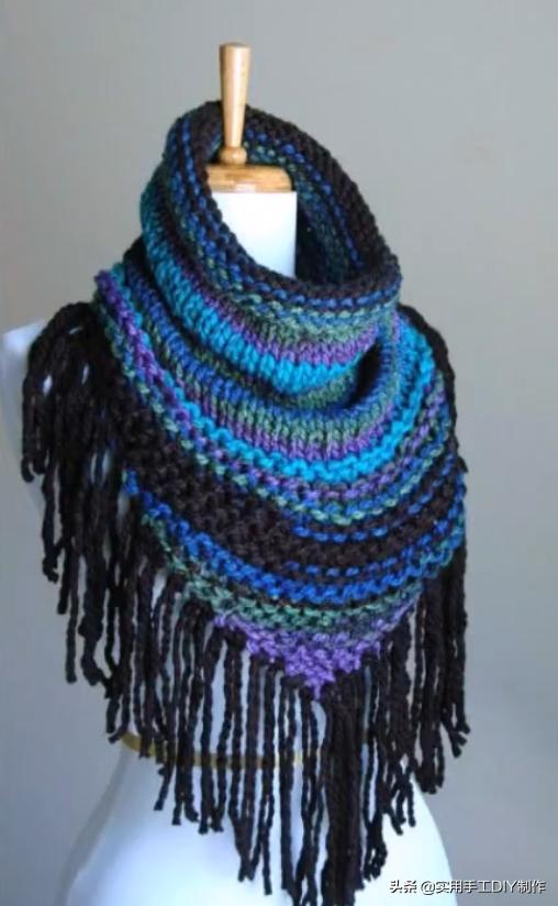 新款针织秋冬宽松披肩怎么织,针织中长款披肩