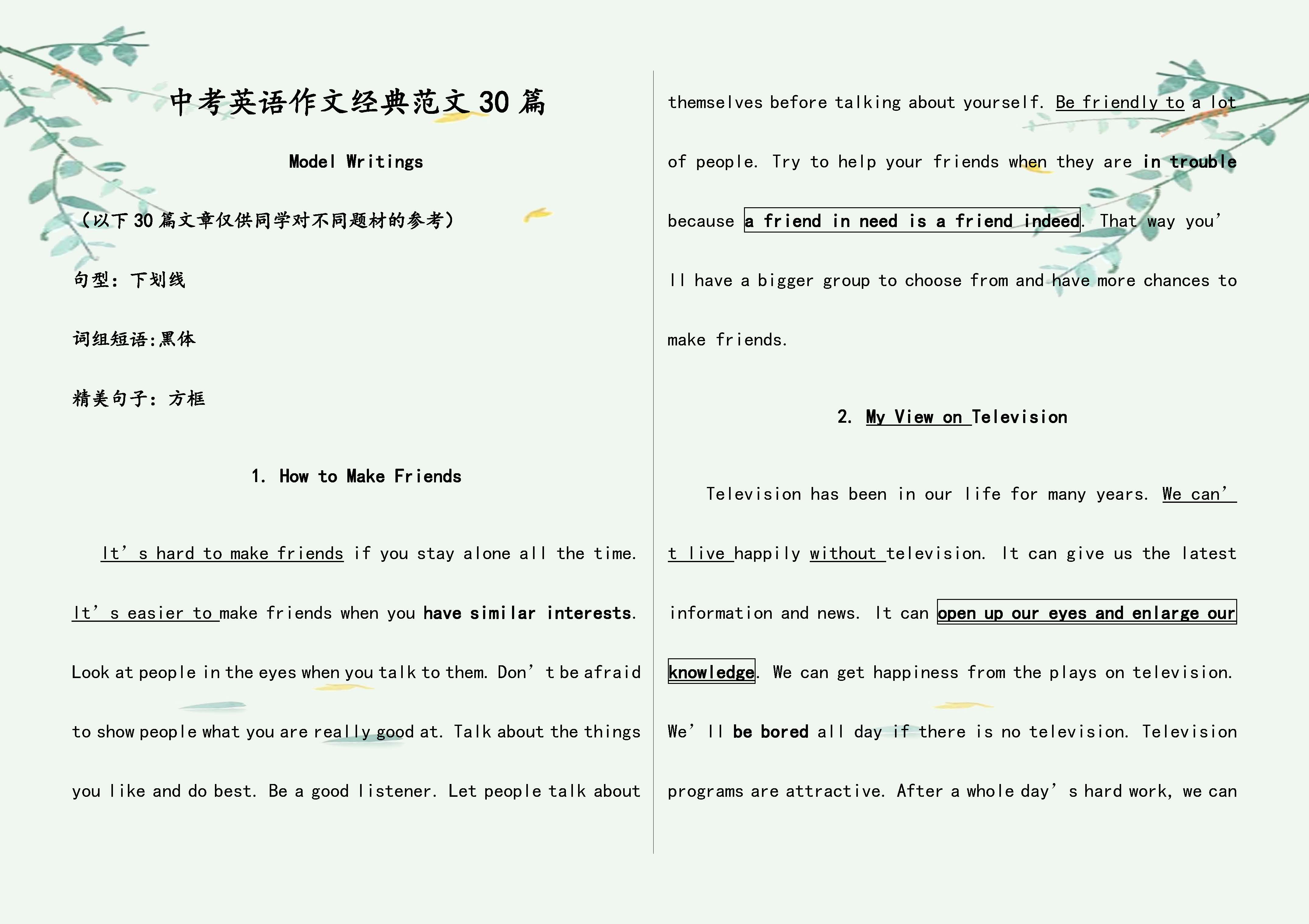 2022中考英语必背1600单词文档,中考英语作文必背范文完整版200字