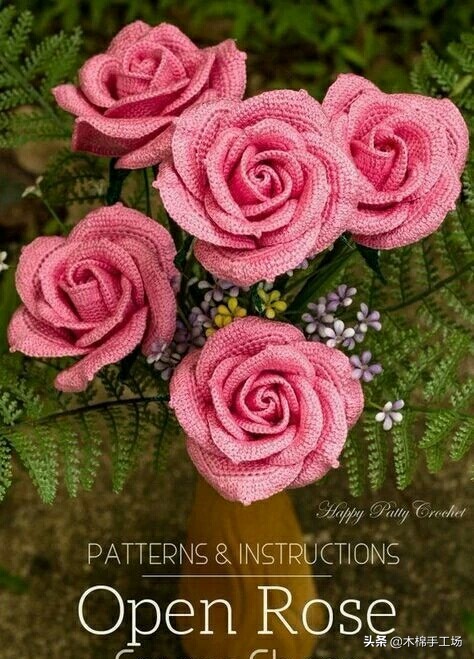 七种玫瑰花的钩编步骤,浪漫永不凋零的玫瑰花折纸