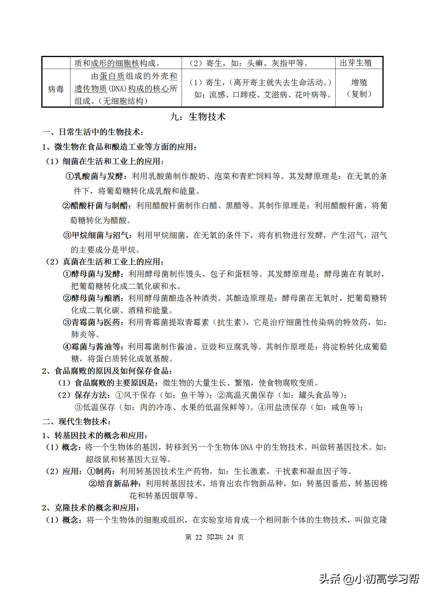 中考生物复习资料大全免费,2022中考生物必考知识点总结