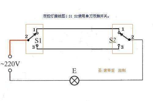 住房照明安装接线图，一灯双控，一灯多控的布线链接图