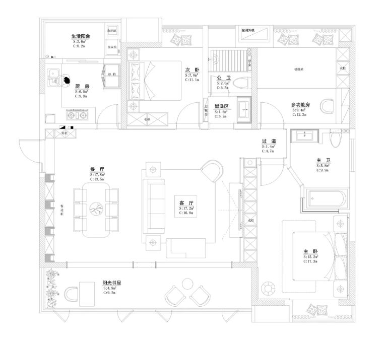 有钱人看不上眼的横厅，在他这里却变成了贵气的中式宫廷