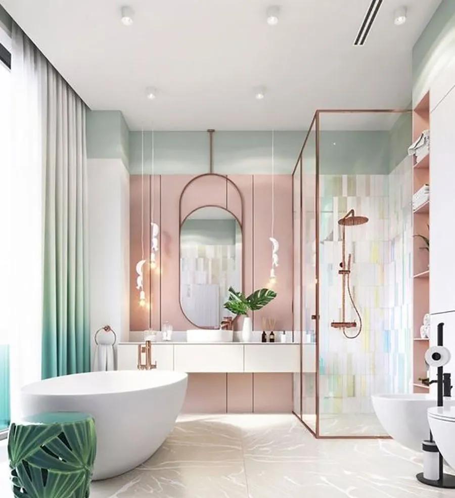 4平米卫生间瓷砖600*1200直贴效果,卫生间400*800深灰色瓷砖腰线效果