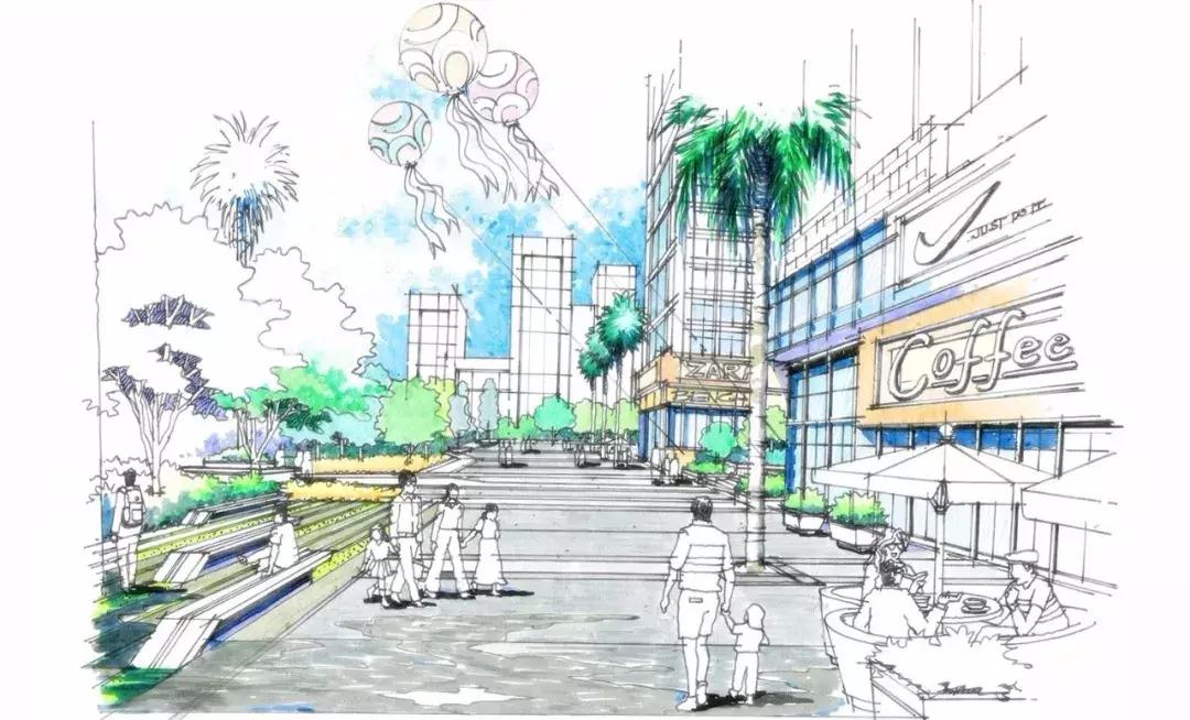 手绘效果图设计详解,干货五幅景观手绘效果图步骤图解