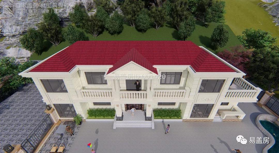 80平米经典欧式二层小别墅设计图,13.6米面宽带小院的欧式二层别墅