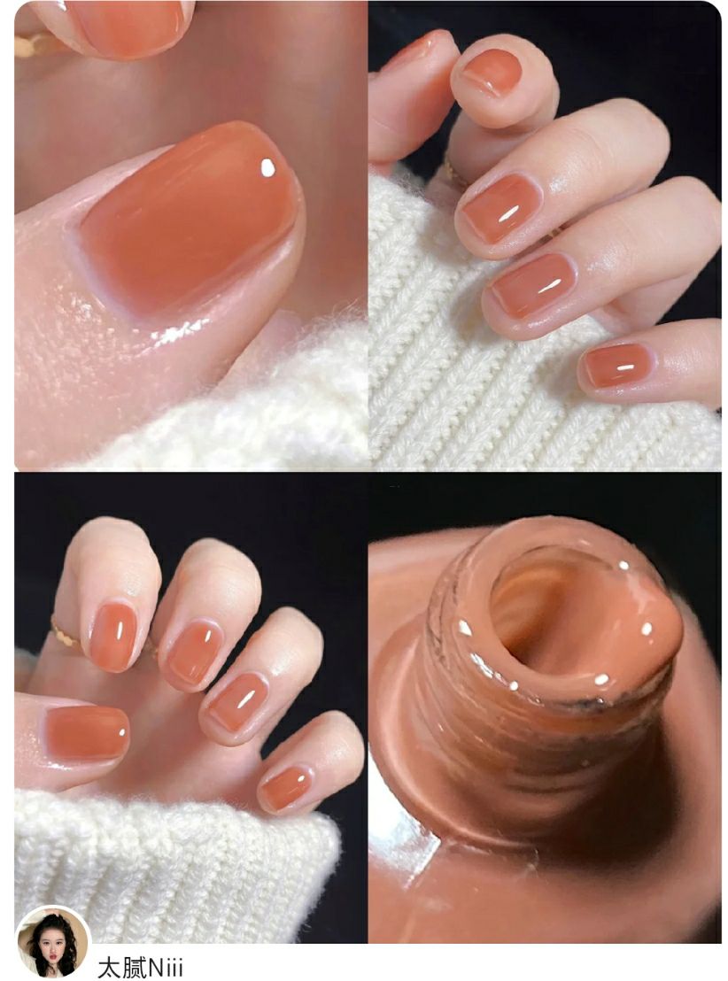 简单的透明奶茶美甲,果汁泡泡美甲