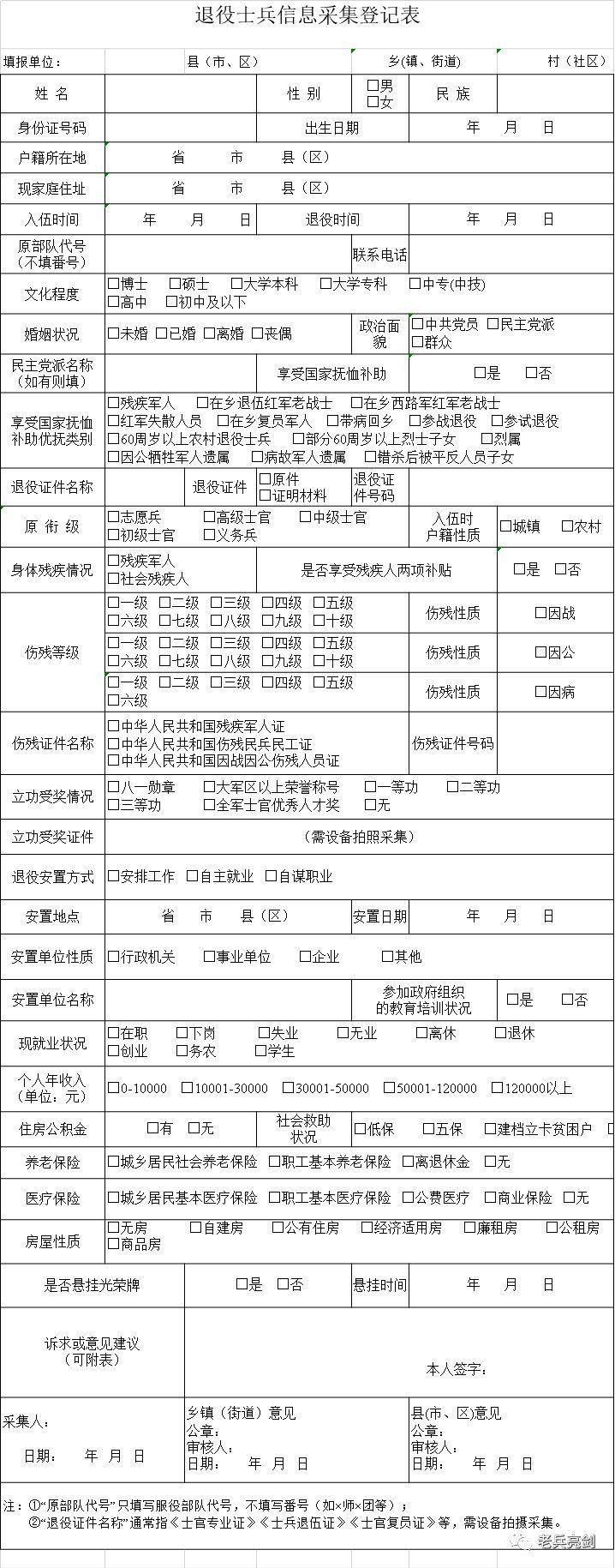 退役信息采集登记表,退役军人采集表怎么填写
