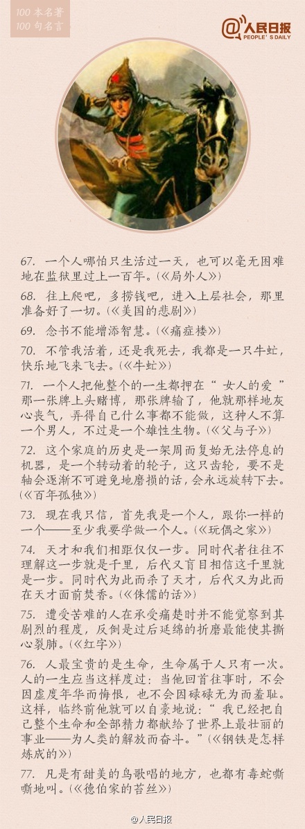 100本名著，100句名言：不能读全书，那就品精华（图片+文字版）