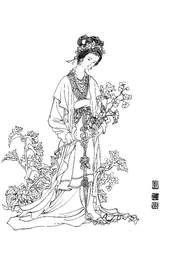 彭连熙工笔白描人物作品,工笔戏曲净角人物白描底稿