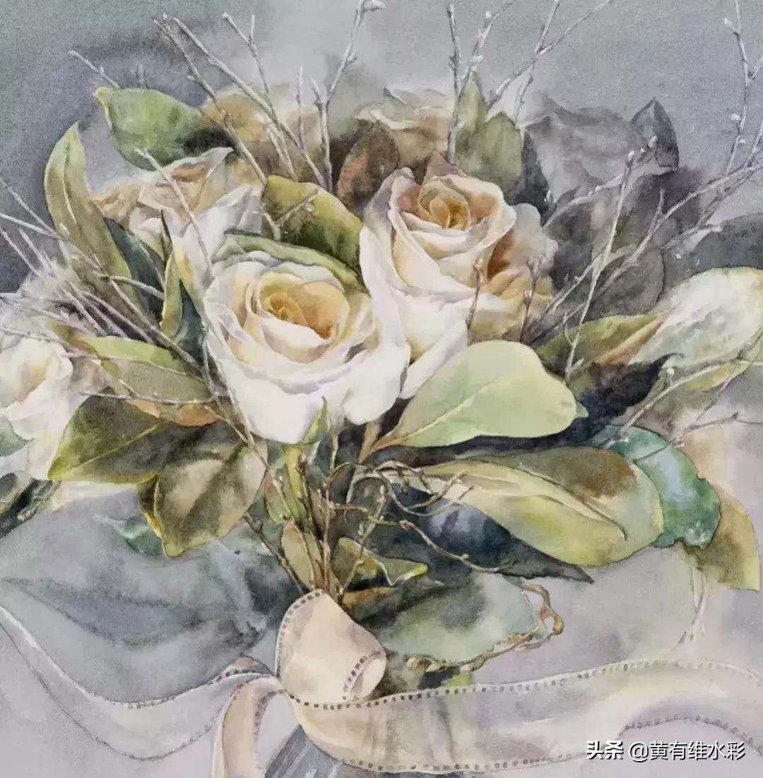 小清新水彩画玫瑰花,水彩画雨中玫瑰