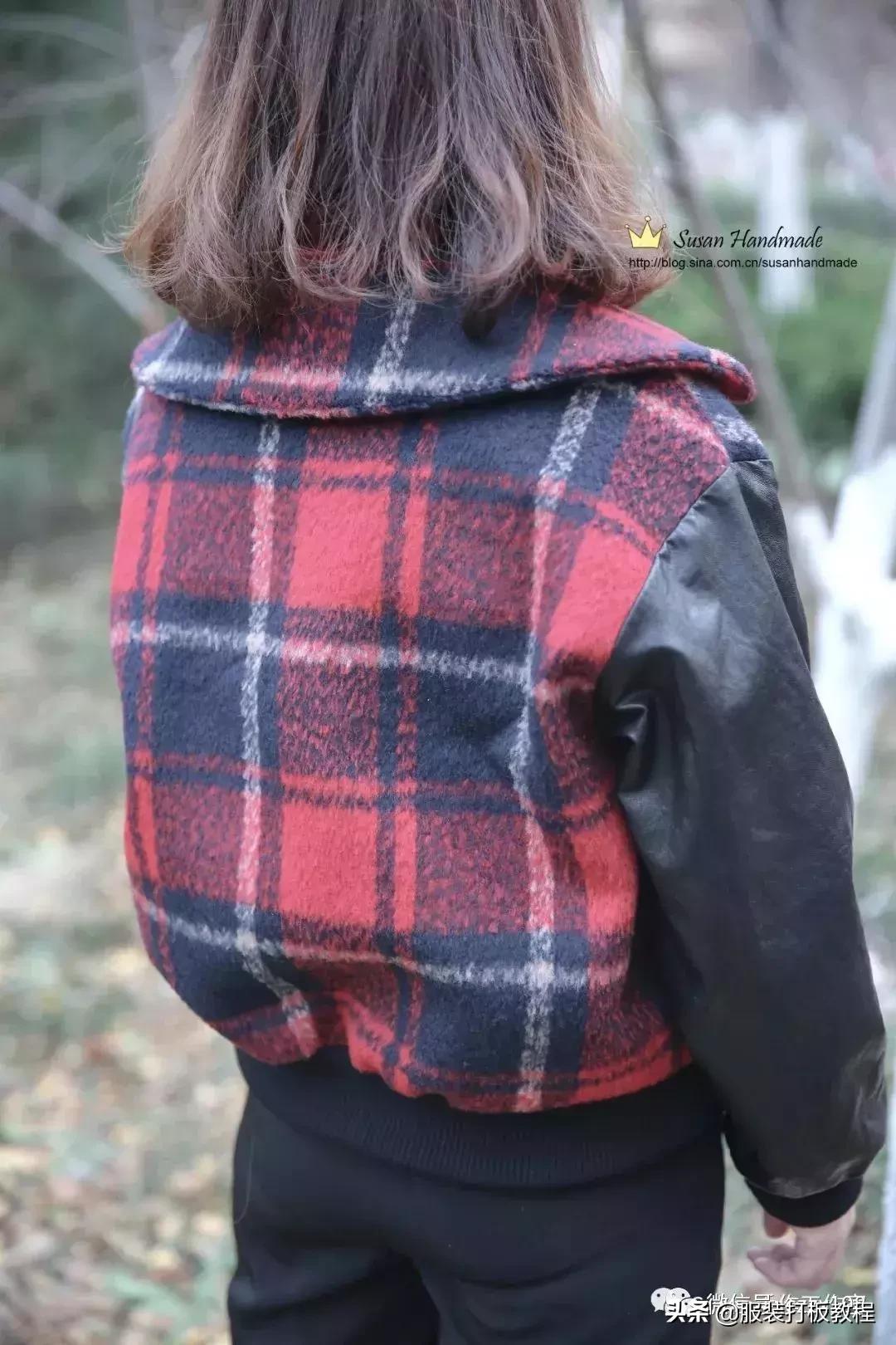 pu拼接呢外套,呢子拼接短款裁剪视频