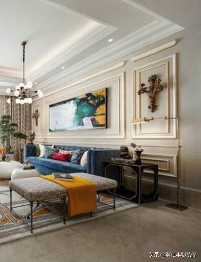 石膏线条天花板装修效果图,简单的石膏线条装修