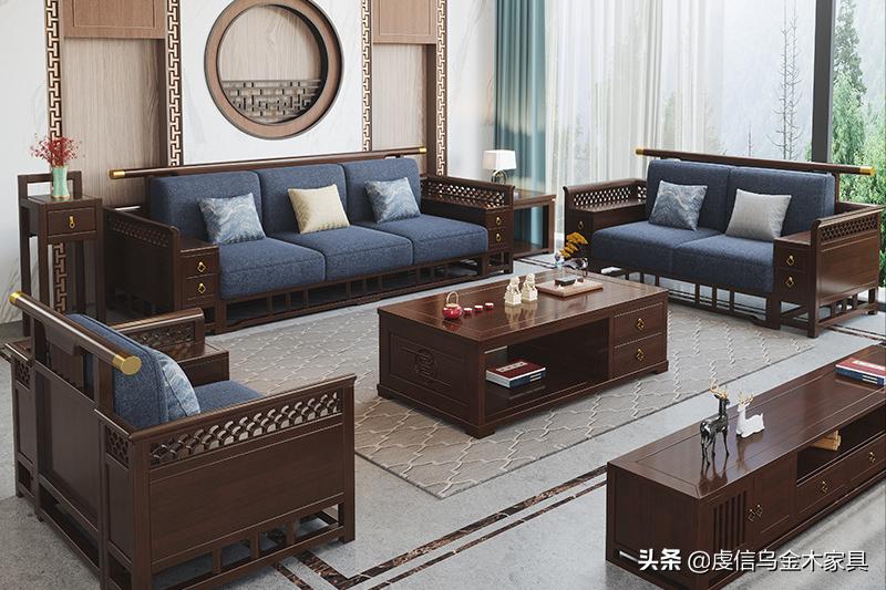 新中式全实木沙发现代简约轻奢,新中式实木沙发极简轻奢风格