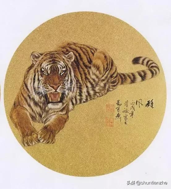 工笔老虎技法教学视频,工笔老虎胸毛的撕毛法