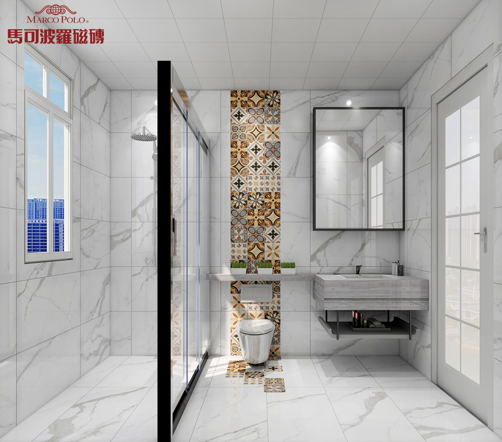 素色砖铺贴效果图设计,设计师新中式风格瓷砖铺贴效果图