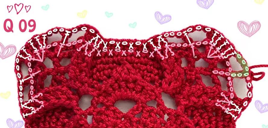 钩针编方形餐垫图,爱心镂空长方形桌垫钩织教程