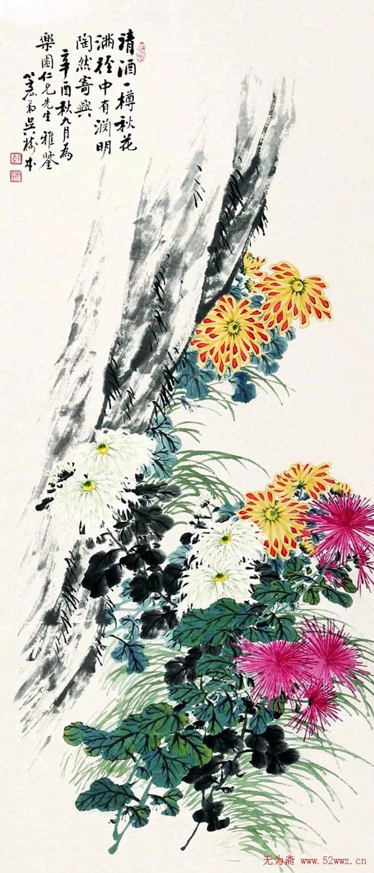 国画写意菊花精品100幅,吴昌硕的写意菊花高雅古朴之大美