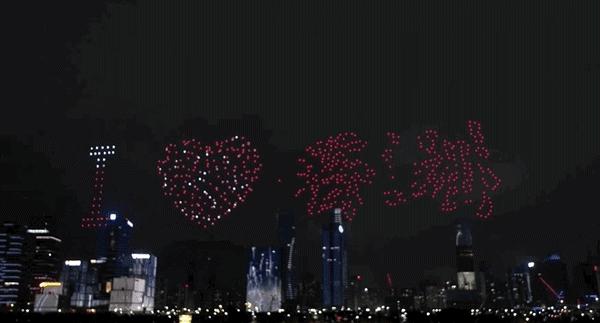 航拍深圳湾夜景,香港深圳夜景航拍震撼全景