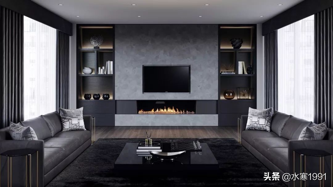 木饰面电视背景墙和隐形门设计,电视背景墙怎么设计让客厅显大