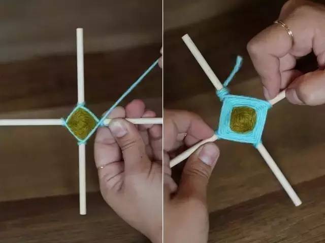 她用牙签搭了个十字，缠上几根毛线，竟也可以美成这样