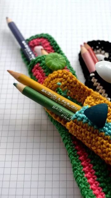 笔收纳袋小布袋,毛线钩笔袋的编织教程