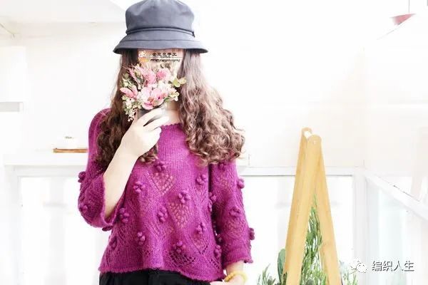 马海毛镂空套头衫编织,圆领长袖晕染彩绘马海毛套头衫