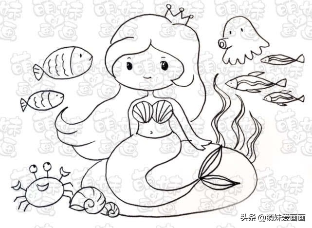 童话世界美人鱼简笔画,十二星座古风美人鱼公主简笔画