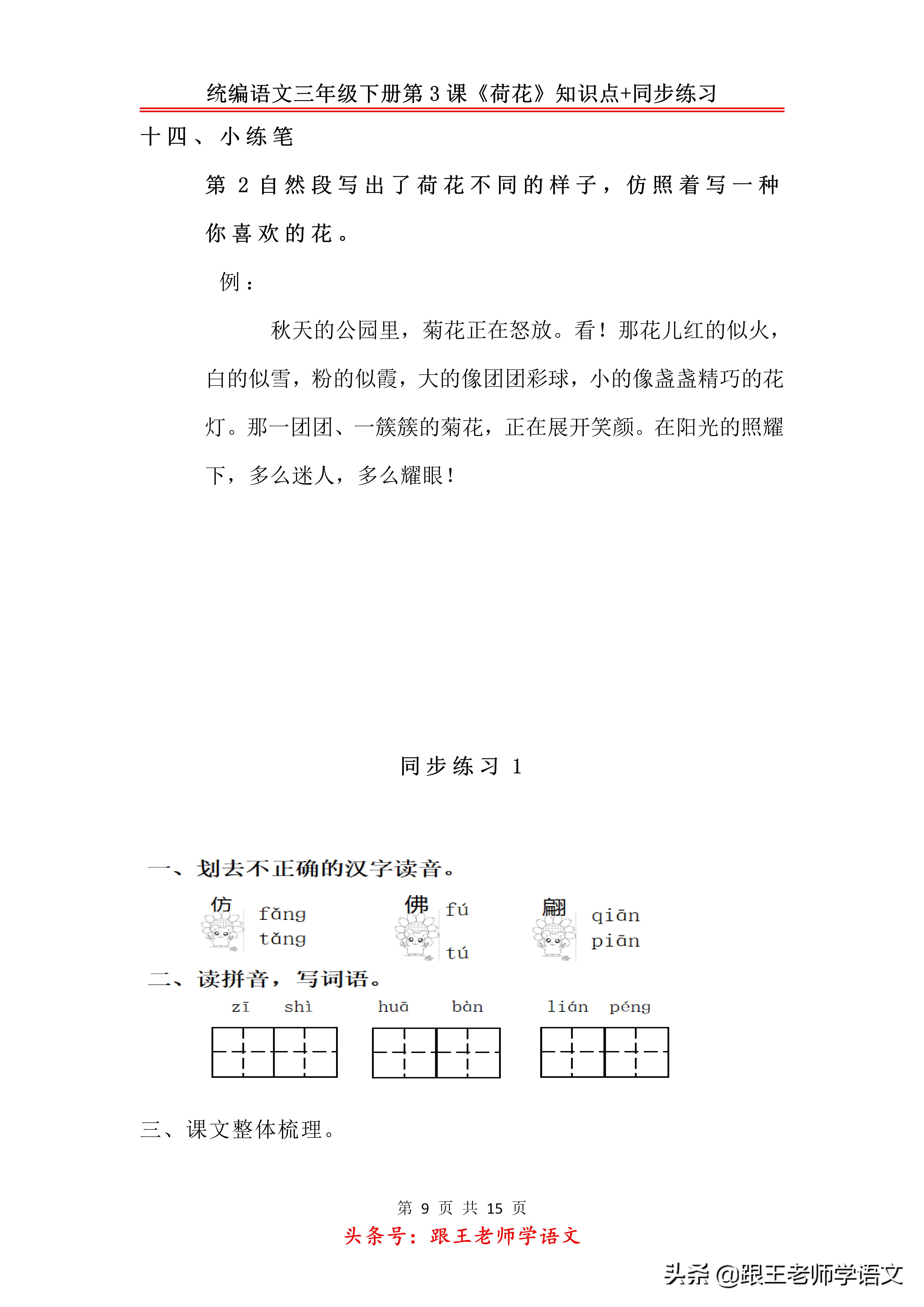 三年级下册荷花2到4自然段的段意,部编教材三年级下册荷花教学视频