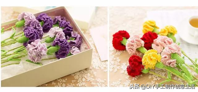 最简单的康乃馨钩织教程,毛线钩母亲节康乃馨花教程
