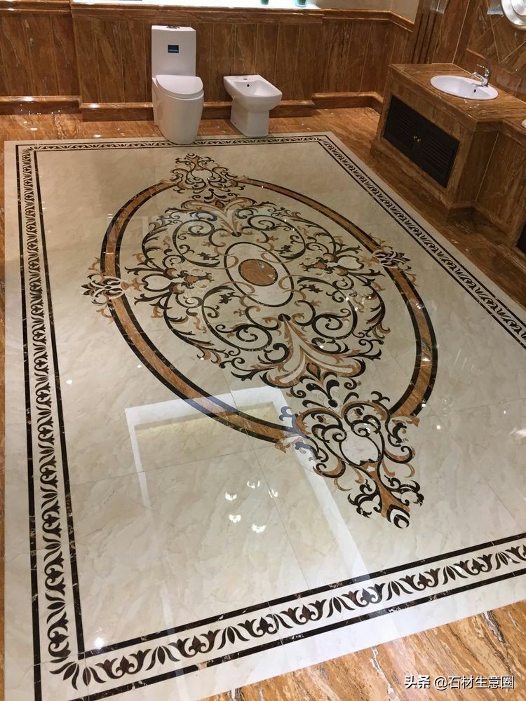 大理石地面水刀拼花效果图,100多平方水刀拼花图片