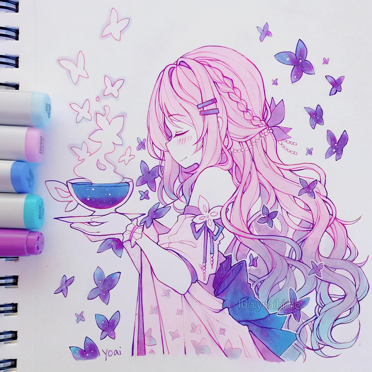 日本插画师一组手绘少女插画,日本画师绝美线稿插画集