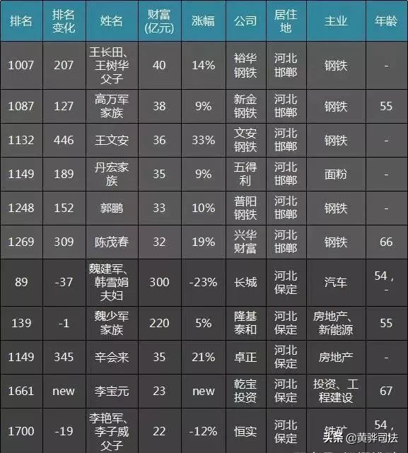 沧州市十大富豪,沧州最有钱的十大富豪