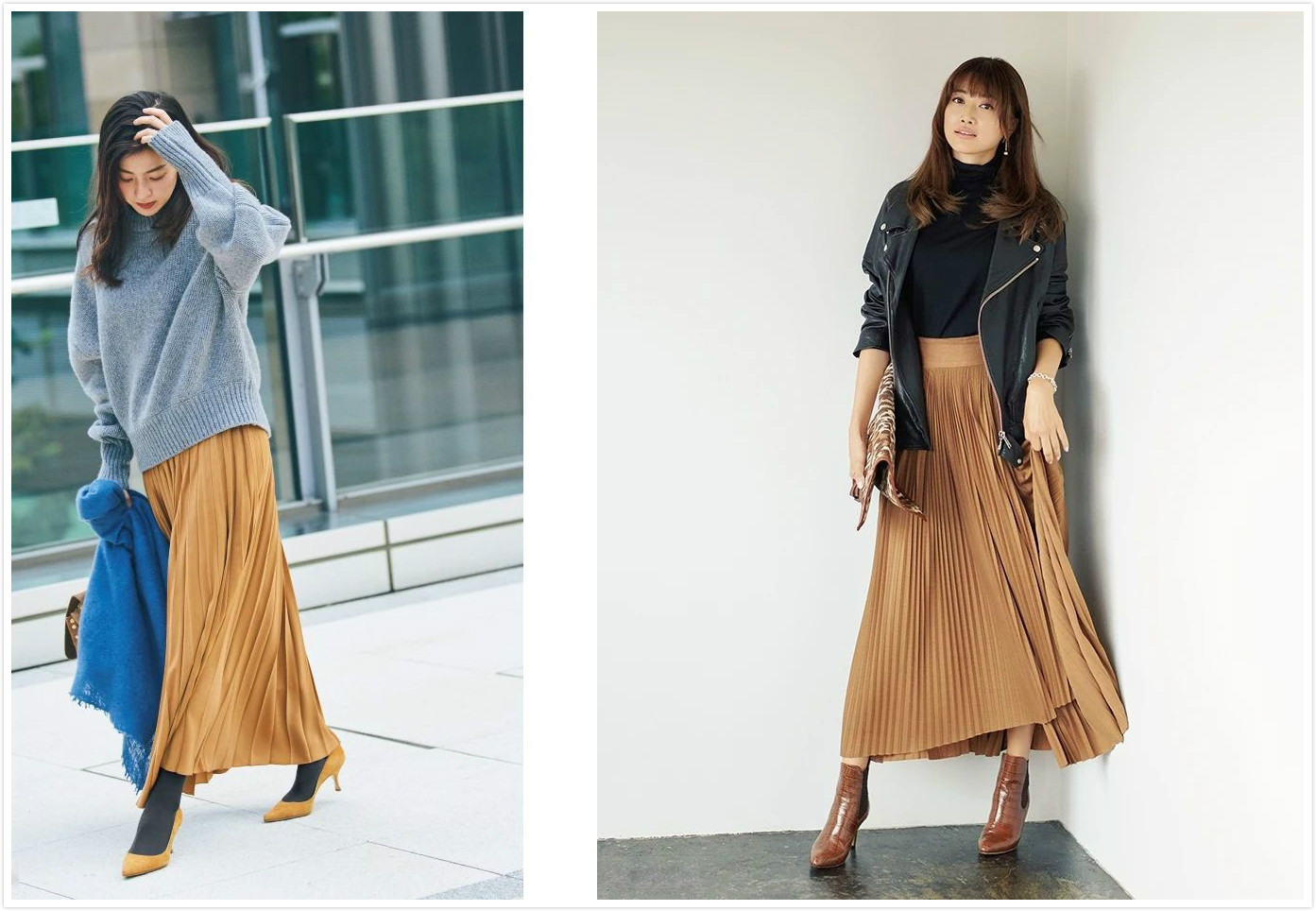 高领毛衣裙穿搭中长款,褶皱裙羽绒服穿搭
