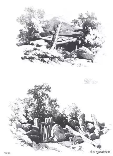 静物素描风景图临摹,简单又好画的彩铅素描风景图