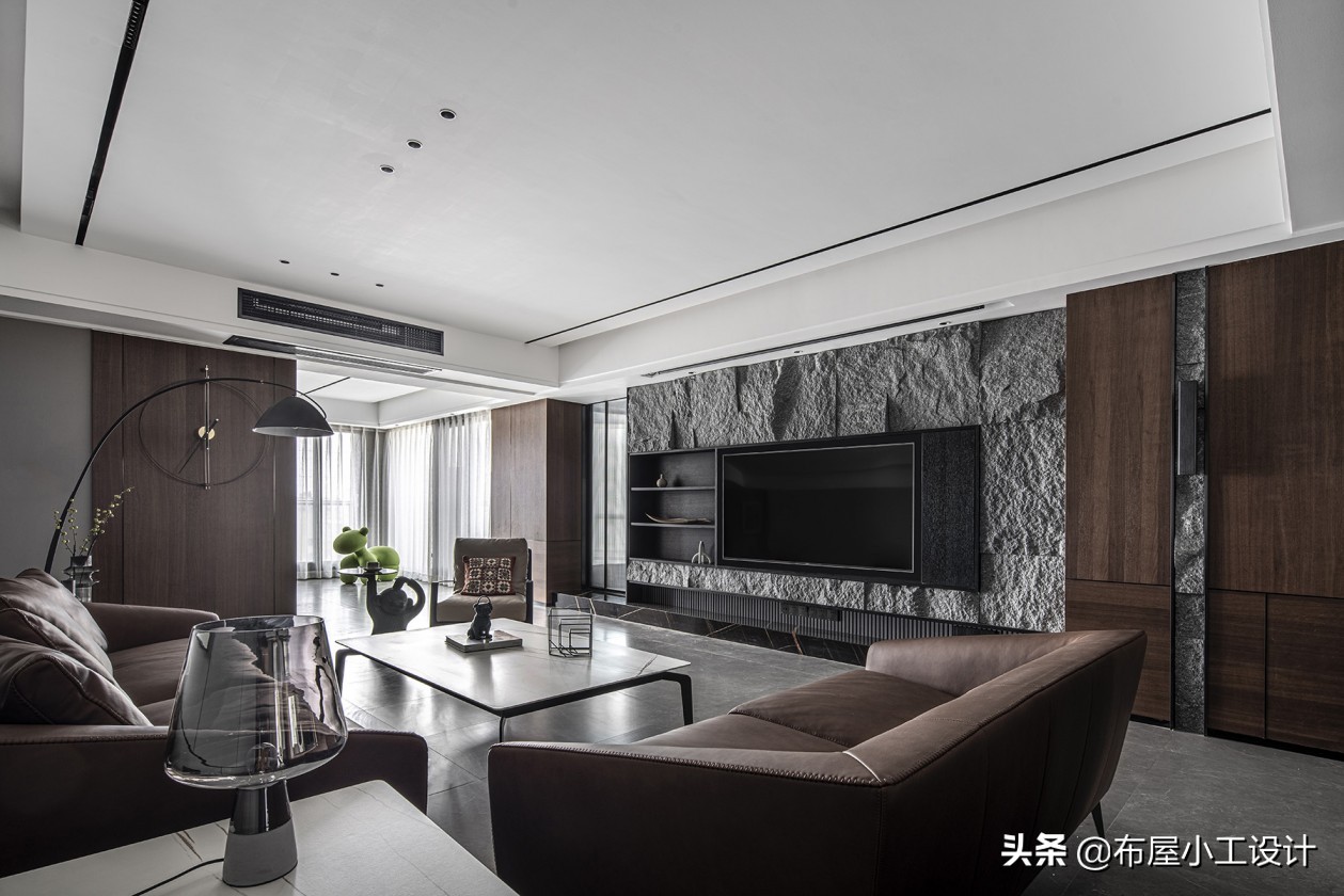 极简原木风别墅胡桃木,极简胡桃木风格全屋效果图