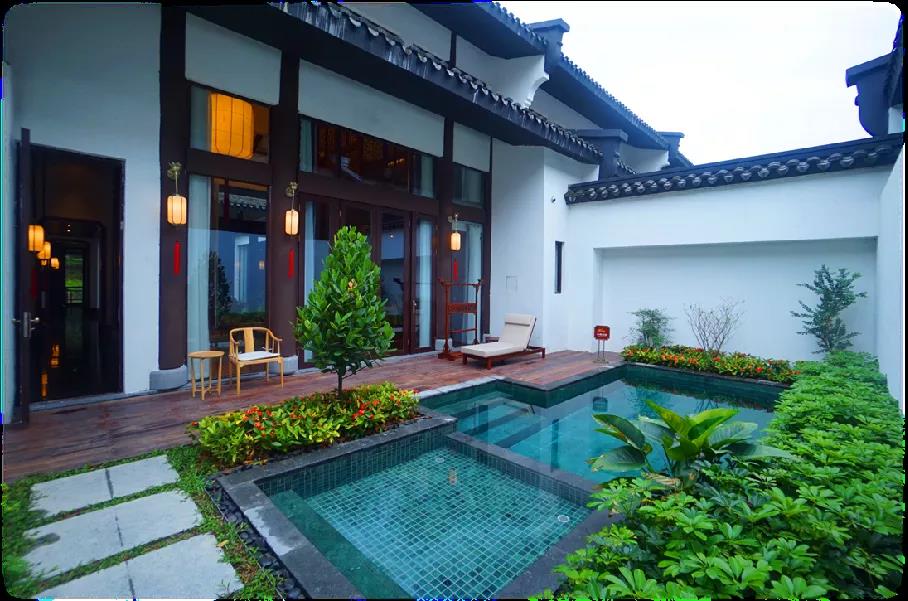 惠州宝藏级的度假村，水墨宋朝园林，乘船入住，瀑布，稻田，泳池