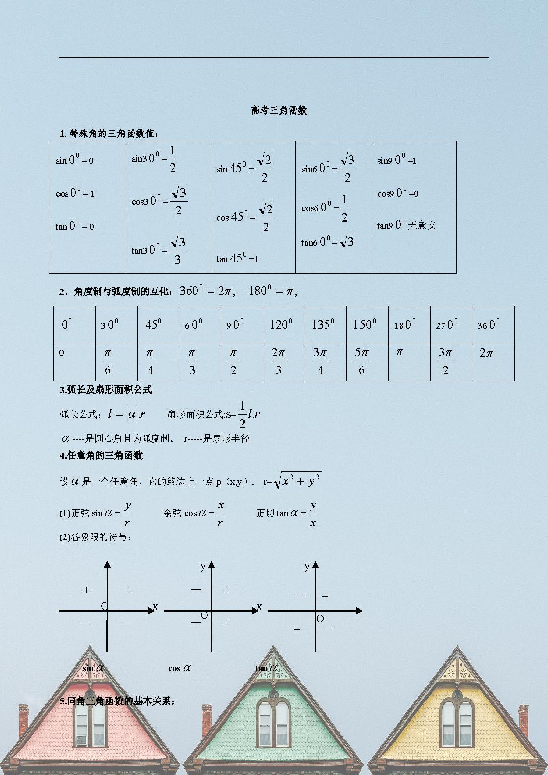高考数学三角函数知识点总结,高中数学三角函数知识点全总结