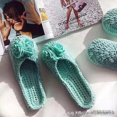 布条线桃花拖鞋编织教程,旧布条编拖鞋方法