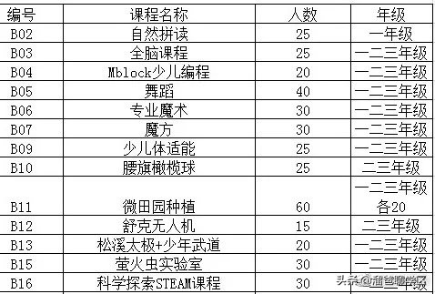 幼儿园课后延时兴趣班课程表,公立小学免费课程