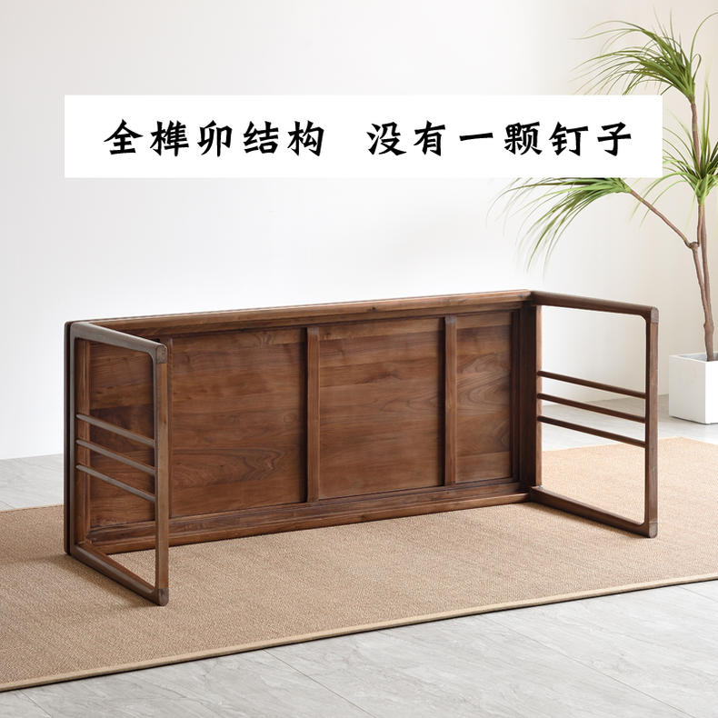 日式茶室书桌禅意设计,原木茶台书桌一体禅意