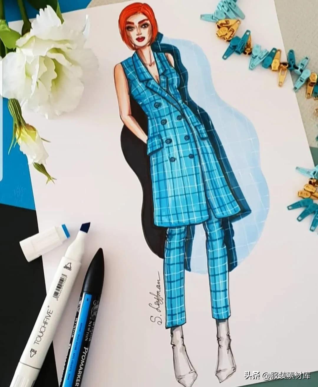 马克笔时装手绘,时装效果图马克笔