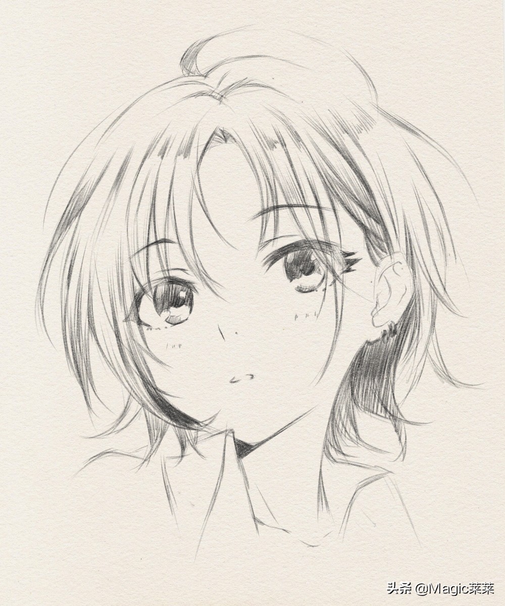手绘动漫女人物黑白线稿教程,铅笔手绘动漫少女教程