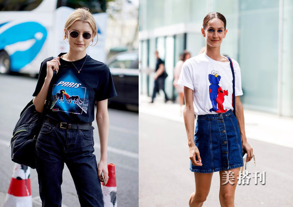 童趣印花圆领T恤衫,夏日t恤简约风穿搭图谱