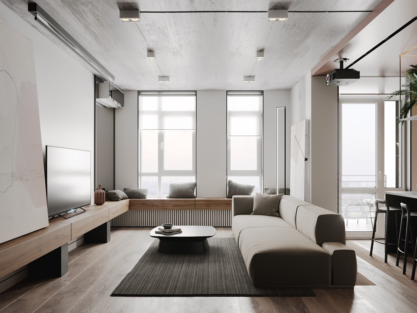 小户型餐厅客厅一体化装修简约风,客厅厨房一体小户型现代简约装修