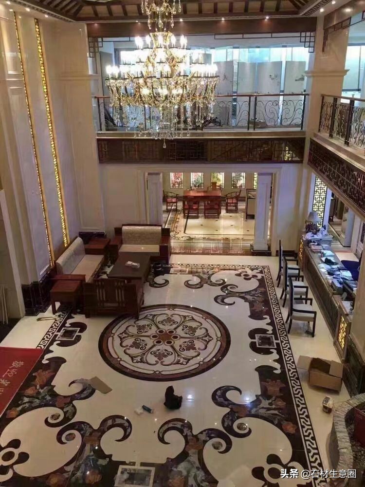 大理石地面水刀拼花效果图,100多平方水刀拼花图片