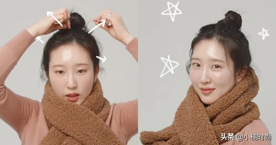 适合围巾帽子一体的发型,适合戴帽子的发型教程马尾