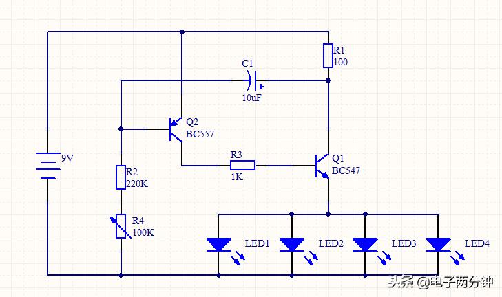 设计一个亮1秒灭2秒的闪烁电路,设计一个简单电路图并说明原理