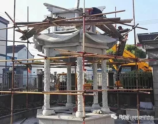 青石造亭镇宅造景;暨青石凉亭建造过程